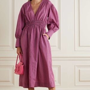 Ganni Seersucker Check Midi Dress
